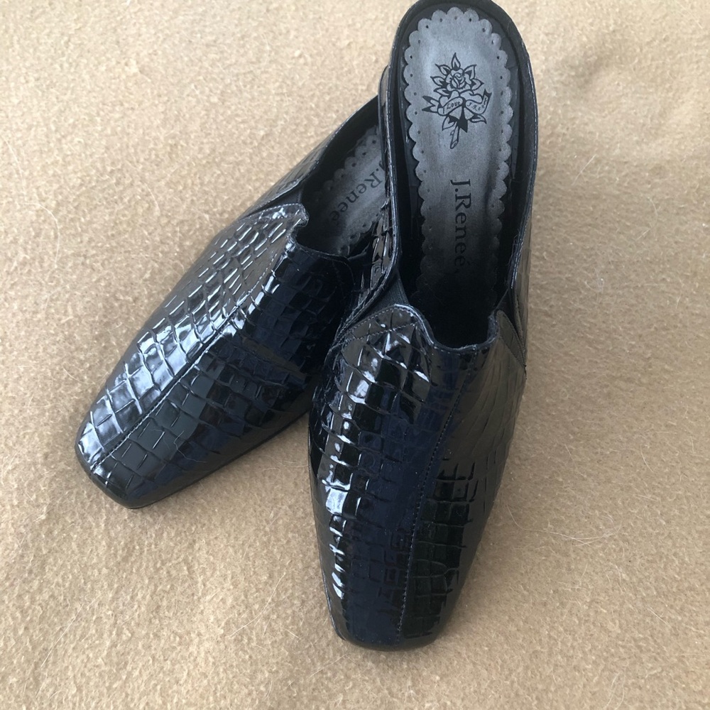Black faux alligator slip on shoes size 7.